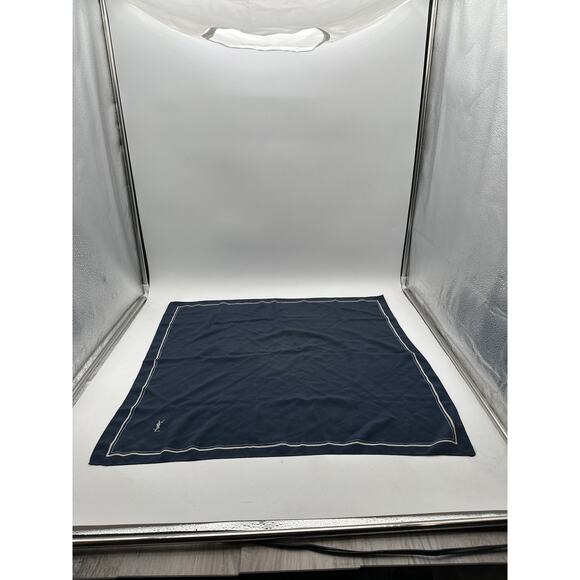 YSL yves st laurent silk Navy Logo scarf vintage box Minimalist boarder square - Picture 3 of 11